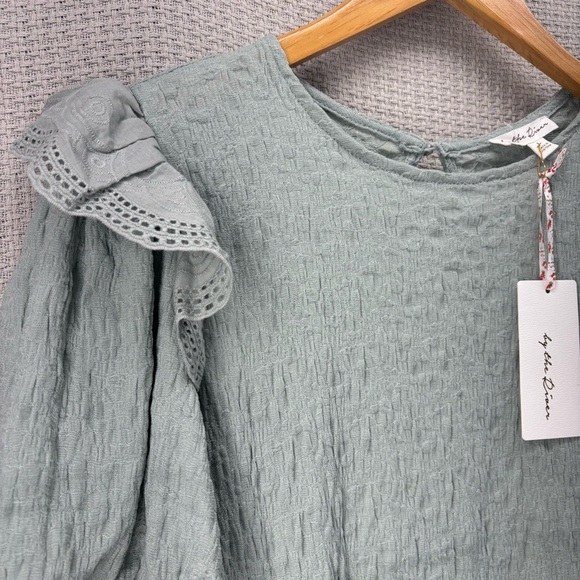 NWT By the River Boutique Blouse Size L Green Flutter Sleeve Boho Top Fairy - Picture 2 of 7